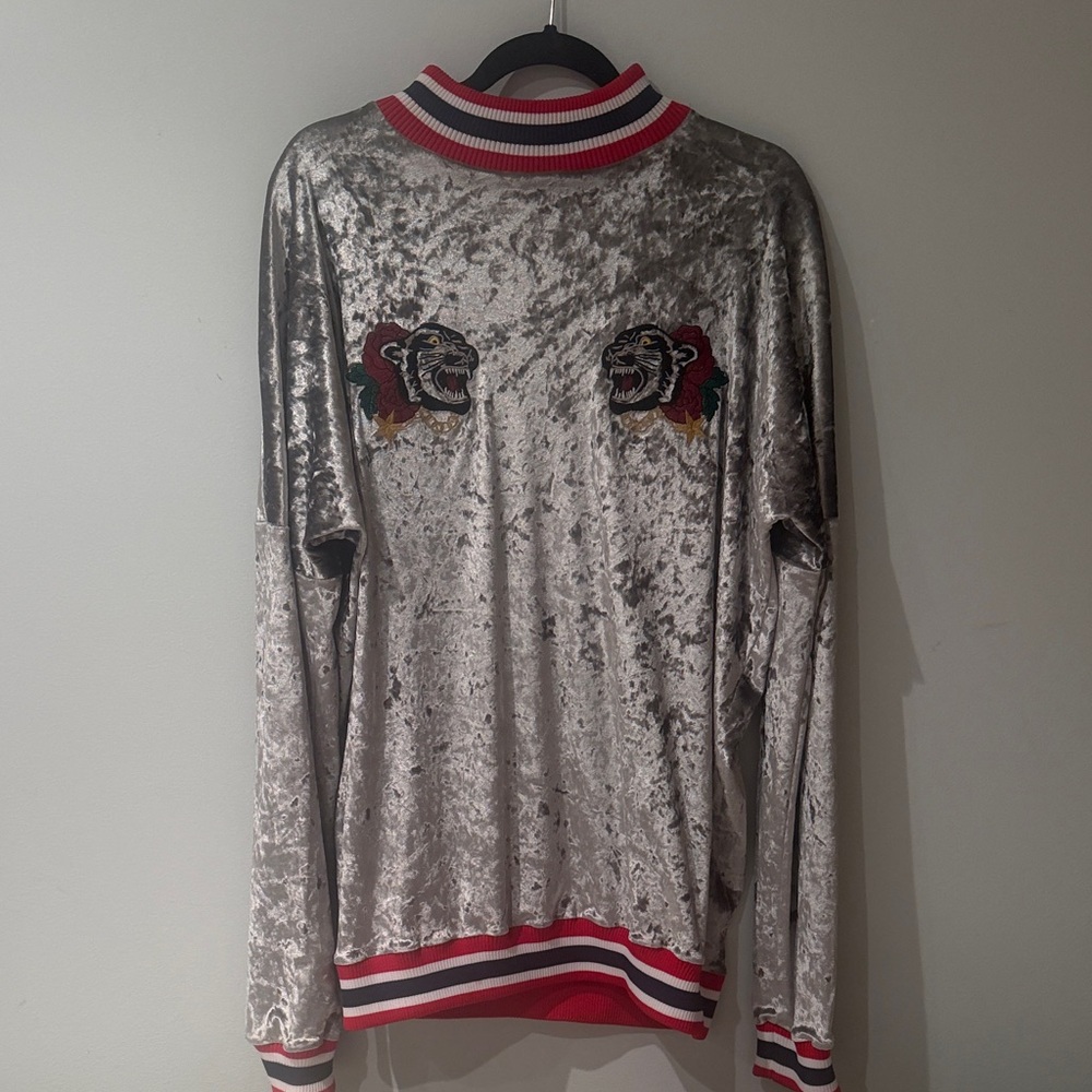 Jades London Silver Velvet Sweatshirt with Tigers